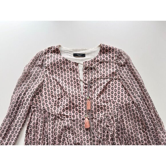 WEEKEND MAX MARA Pink Geometric Silk Voile Tasseled Tunic Blouse, Size M/L - Picture 8 of 13